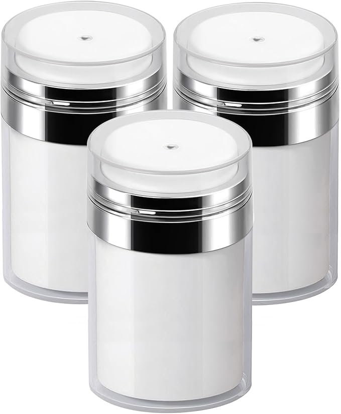 3Pack 3.5Oz Airless Pump Jars Lotion Container, Pump Bottle Dispenser Moisturizer Containers for Cream, Empty Makeup Bottle Cosmetic Jar