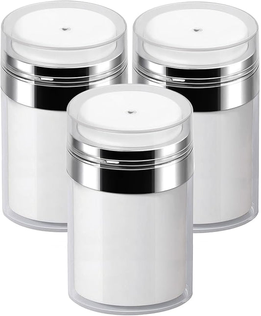 3Pack 3.5Oz Airless Pump Jars Lotion Container, Pump Bottle Dispenser Moisturizer Containers for Cream, Empty Makeup Bottle Cosmetic Jar