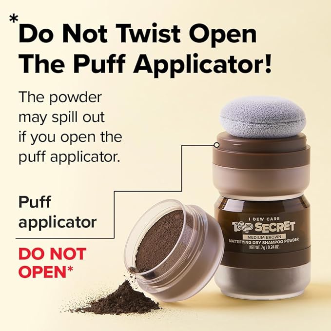 I DEW CARE Biotin Clarifying Dry Shampoo - Tap Secret Medium Brown | Strengthening & Volumizing, Powder Type, Refillable, Travel size, Non-aerosol, Brunette, Mother's Day, 0.24 Oz