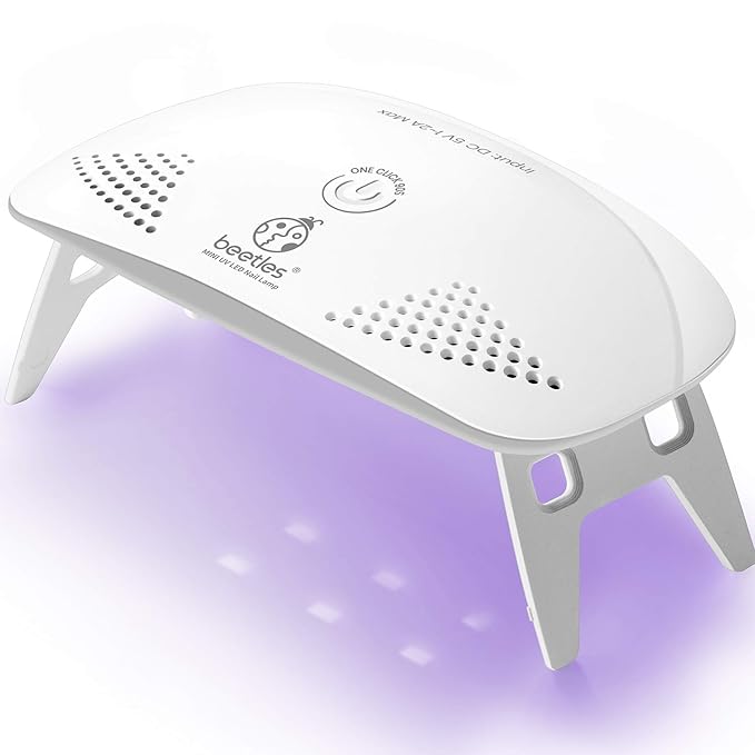 Beetles U V Light for Nails Mini Nail Lamp Poly Nail Gel Curing Lamp, 4Pcs 7.5Ml Black White Colors with No Wipe Top Coat and Base Coat Gel Polish Set