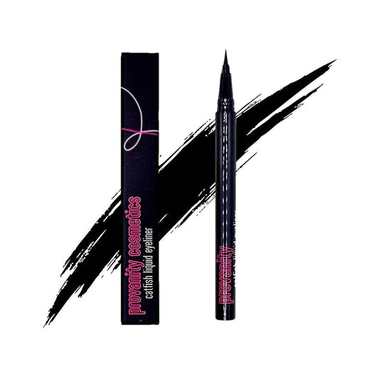 Catfish Liquid Eyeliner, Waterproof Liquid Eyeliner, Long Lasting Makeup with Fine Brush Tip Easy Apply Satin Finish, Smudge-Proof & Transfer-Proof - Blackout (Black)