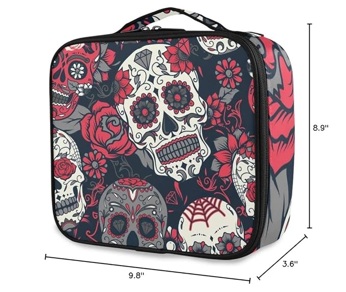 ALAZA Day of The Dead Colorful Sugar Skull with Floral Professional Cosmetic Makeup Bag Organizer Makeup Boxes