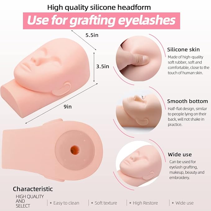 Lash Extension Kit Professional Eyelash Grafting Training Tools Mannequin Head USB Fan Lash Shampoo 0.07D Curl Mix 8-15mm Glue Practice Eyelash Strips Lash Mapping,Exercise Set for Beginner