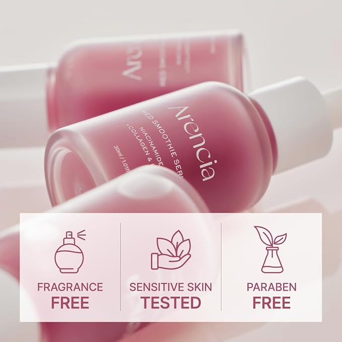 Red Collagen + Peptide Smoothie Serum, 8% Niacinamide, Vitamin C, Vitamin E, lifting anti-aging serum for skin texture for glass skin
