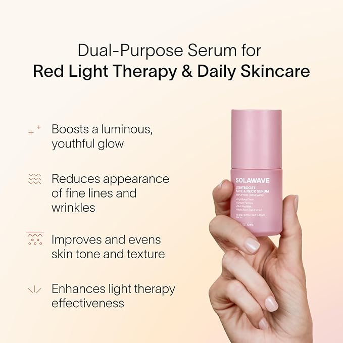 Solawave LightBoost Red Light Therapy Serum for Face & Neck | Enhances Beauty Wand & Microcurrent Devices | Boosts Collagen & Hydration for Radiant Skin, Reduces Appearance of Wrinkles & Fine Lines