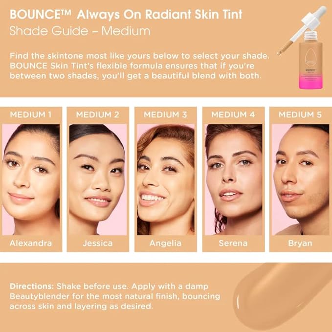 Beautyblender 12-Hour Always on Radiant Skin Tint, Breathable Serum Foundation Stays Put for All Day Long Wear, Infused with Hyaluronic Acid & Niacinamide, Medium 3
