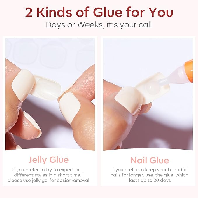 Modelones Press on Nails Almond, Short Red French Tip Fake Nails Chrome, Spring Easter Nail Kit with Nail Glue Adhesive Tabs Mini Nail File, Nails Press Ons 32Pcs 16 Sizes, Women Girl Gift