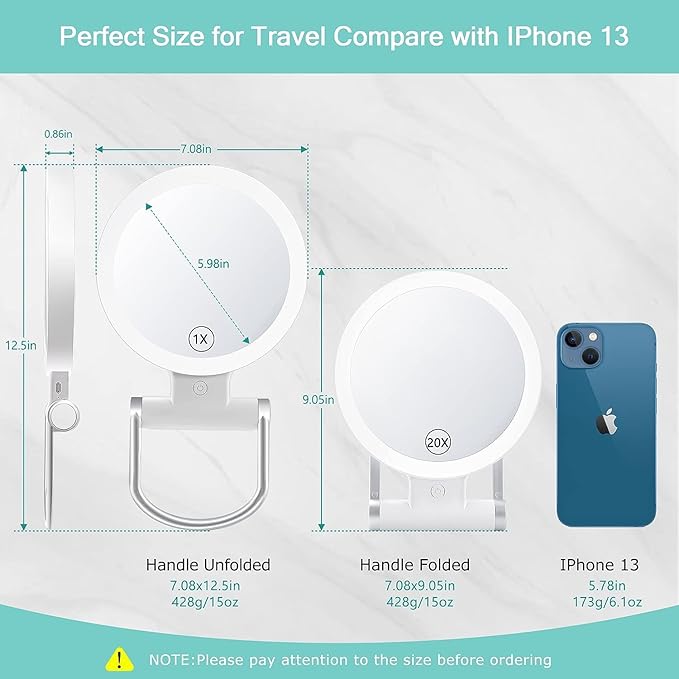 B Beauty Planet Magnifying Mirror with Light 20X/1X,Double Sided Tabletop Mirror with Adjustable Folding Handle,Cosmetic Mirror for Makeup/Travel, Tweezing, and Blackhead/Blemish Removal