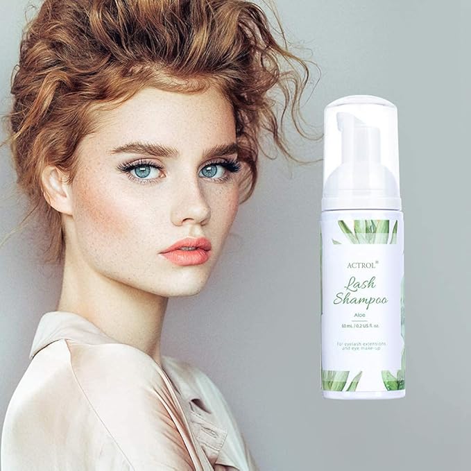 Eyelash Extension Cleanser 60ML Natural Lash Extension Shampoo Aloe Professional Eyelid Foaming Cleanser Paraben & Sulfate Free Non-lrritating with Salon and Home Care