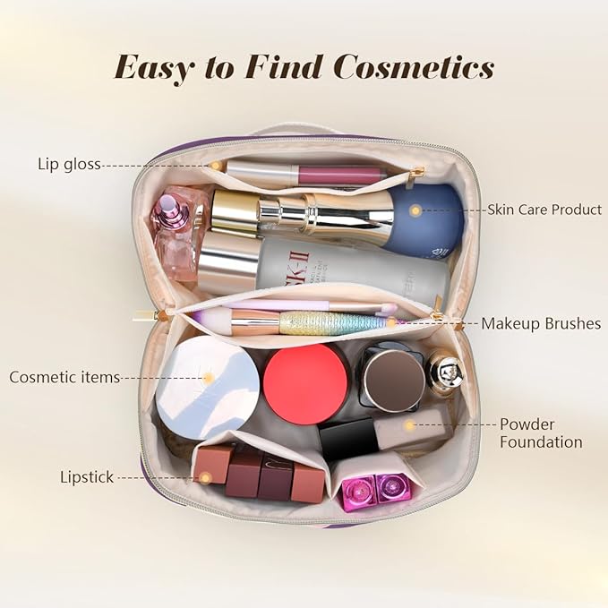 Gifts for Girls, Initial Travel Makeup Bag Women's Day Gift Make up Bag Cosmetic Bags Monther's Day Gifts, Personalized Stuff Bag Cute Makeup Bag Birthday Gifts for Women/Friend/Mother Deep Purple - X