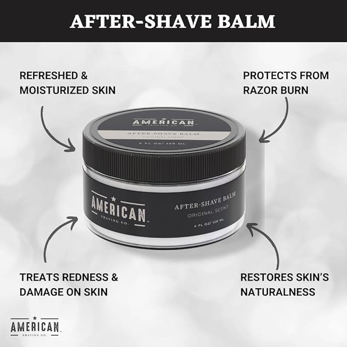 After Shave Balm for Smooth (Original Scent), Silky & Irritation Free Skin, Soothes and Moisturizes Face After Shaving, Treats Redness & Razor Burn, Post Shave Lotion by American Shaving Co - 4 Oz