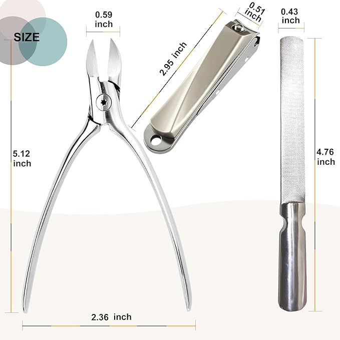 Nail Clippers Toenail Clippers, Hysotok Nail Clippers Set 3-Pcs, Ultra Sharp Stainless Steel Toe Nail Clippers for Thick Nails, Nail Clippers for Men Women, Nail File for Nail Care (Silvery)
