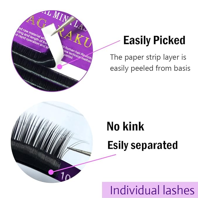 NAGARAKU Eyelash Extensions 0.10 mm C curl 9mm Premium Individual Classic Lashes Soft Natural Matte Black 16 rows Professional Beauty Salon Supplies
