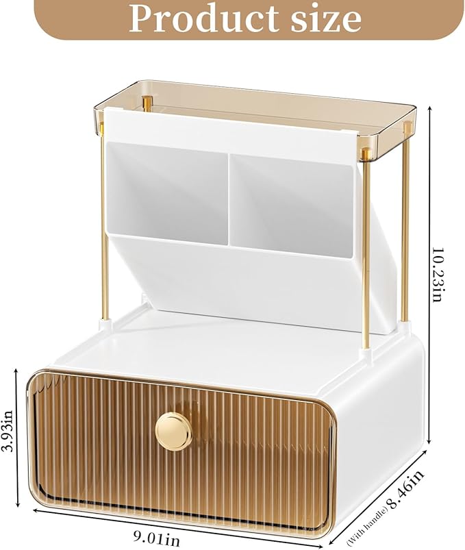 Makeup Organizer with Drawer, Bathroom Organizers and Storage，Makeup Brush Holder,Lipstick and Perfume Organizer,Cosmetic and Vanity Organizer,Desk Organizer (AMBER)