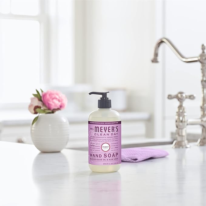 MRS. MEYER'S CLEAN DAY Hand Soap, Made with Essential Oils, Biodegradable Formula, Peony, 12.5 fl. oz - Pack of 3