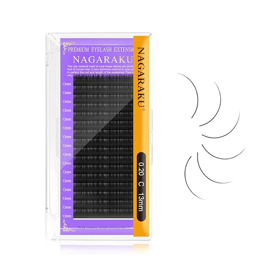 NAGARAKU Eyelash Extensions Individual Lashes 0.20 mm C curl 13mm Premium Classic Matte Black Faux Mink 16 Rows Natural Professional Beauty Salon Supplies