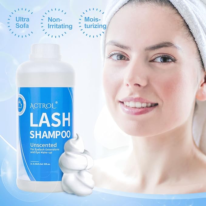 Eyelash Extension Cleanser Unscented 1L Natural Lash Extension Shampoo Professional Eyelid Foaming Cleanser Paraben & Sulfate Free Non-lrritating with Salon and Home Care