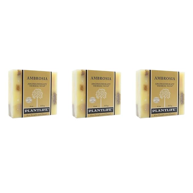 Plantlife Ambrosia 3-Pack Bar Soap - Moisturizing and Soothing Soap for Your Skin - Hand Crafted Using Plant-Based Ingredients - Made in California 4oz Bar