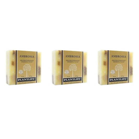 Plantlife Ambrosia 3-Pack Bar Soap - Moisturizing and Soothing Soap for Your Skin - Hand Crafted Using Plant-Based Ingredients - Made in California 4oz Bar