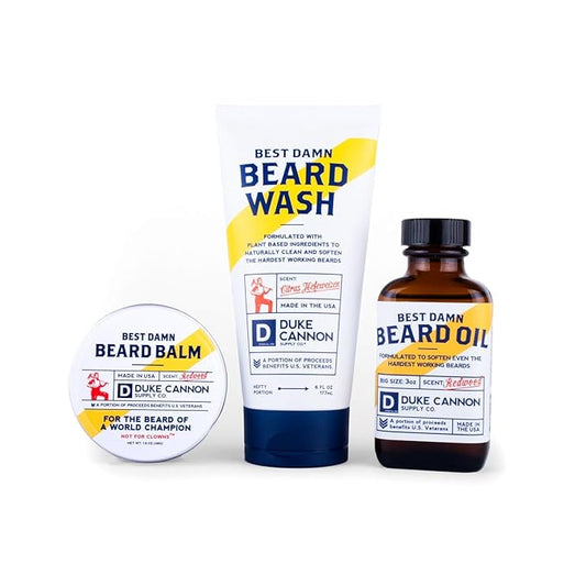 Duke Cannon Supply Co. Beard Care Collection for Men, Citrus Hefeweizen Scent - Featuring Premium 6 Fl oz. Beard Wash, 1.6 oz. Balm, & 3 oz. Oil, 3 Piece Set
