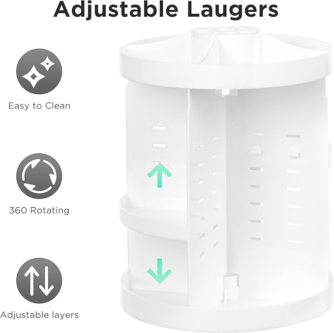 HBlife 360 Rotating Makeup Organizer Plus Size Adjustable Carousel Large Capacity Revolving Perfume Organizer Skincare Organizers Cosmetic Storage Spinning Holder for Vanity, White