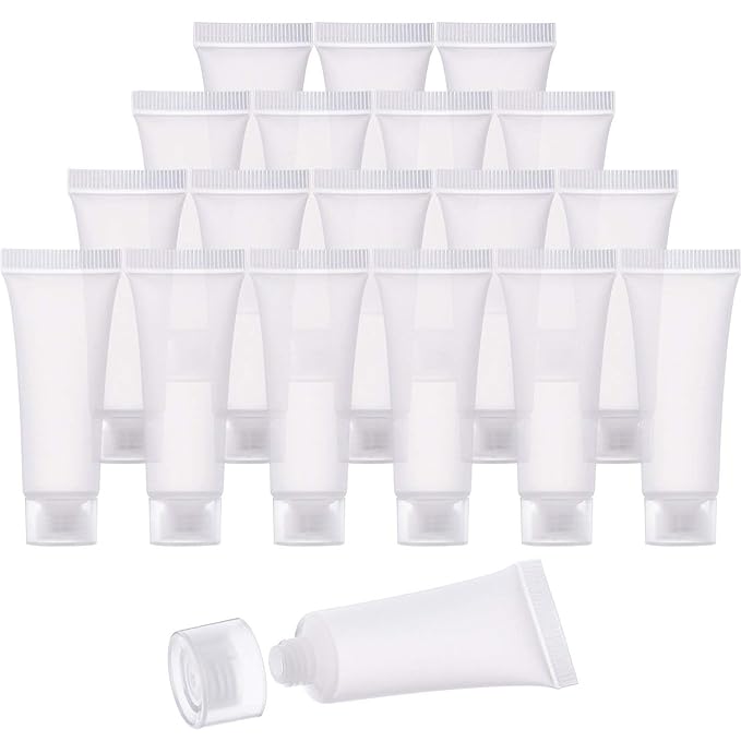 Mose Cafolo ~ 100pcs 10ml (0.34oz) Empty Cosmetic Tubes Toiletry Lotion Bottle with Screw Cover. Smooth, Polish White Plastic with Free Syringe as Gift!