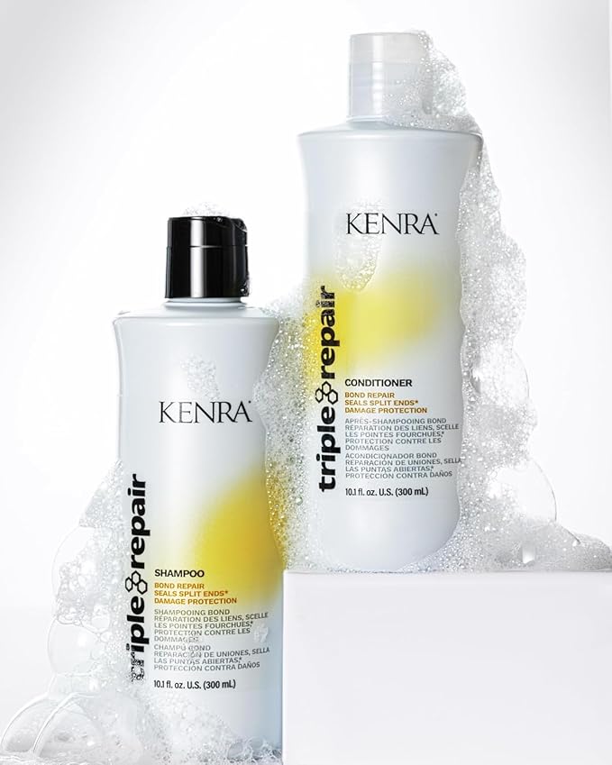 Kenra Triple Repair Shampoo & Conditioner Set | Targets & Repairs Weak or Broken Bonds | Split Ends | Damaged Hair | Bond Builder | Sulfate-Free | 10.1 fl. oz., White