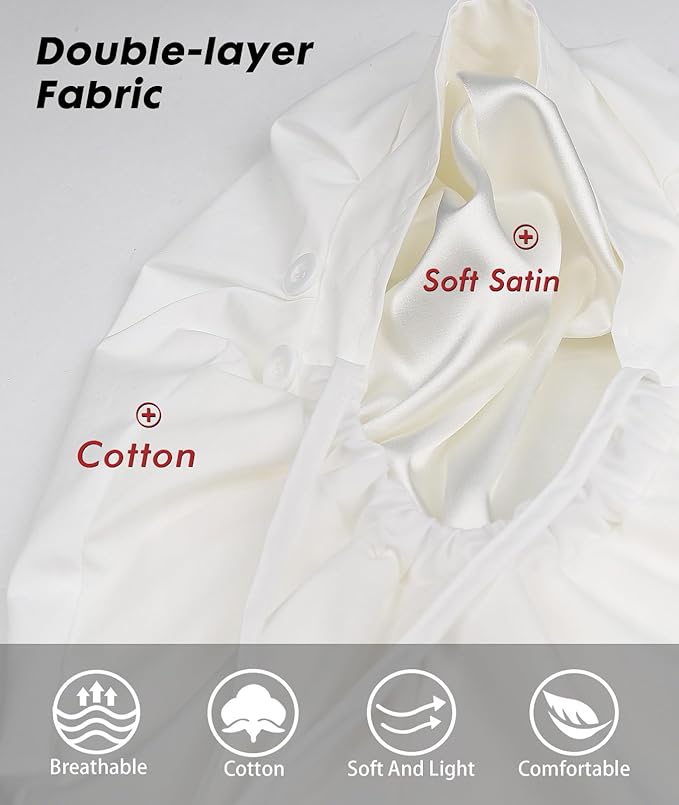 Satin Lined Work Cap with Button for Long Hair Women