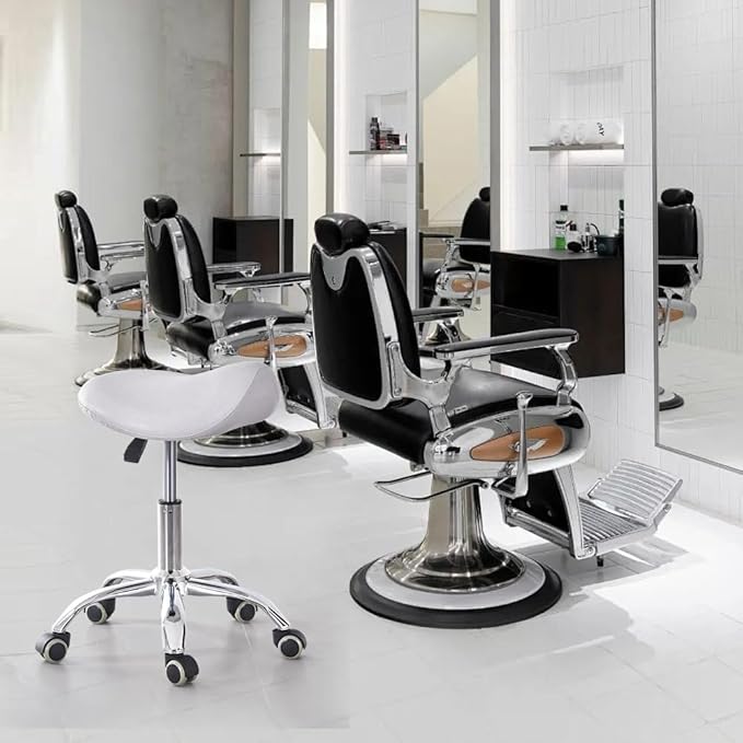 Ergonomic Saddle Rolling Stool for Salon Office Bar Tattoo Lash Tech Manicure Kitchen Hygienic Home Eyelash Artist Spa Metal Stool with Wheels Adjustable Seat Chair,White