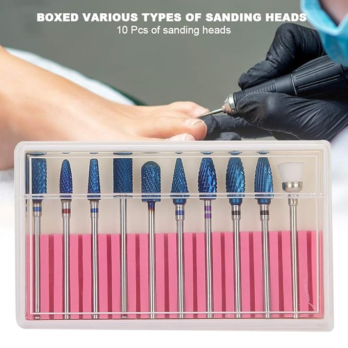 Nail Drill Bit Set, 10pcs Tungsten Steel Nail Drill Bit 3/32 inch Grinding Head Cuticle Drill Bit for Nails Manicure Set Professional Polishing Machine Tool for Pedicure