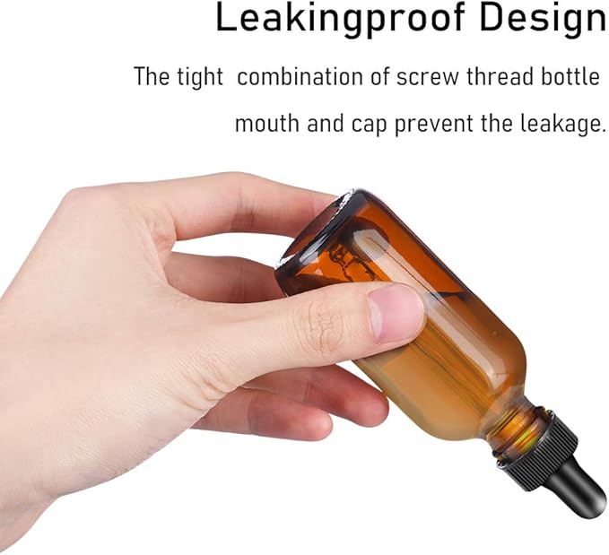 1oz Dropper Bottles for Essential Oils, 100 Pack 30ml Amber Glass Dropper Bottles with Eye Dropper, 10 Funnel and 10 Long Dropper, Empty Tincture Bottles for Travel, Home use