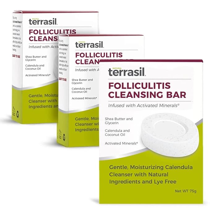 terrasil Folliculitis Soap - Soothing Folliculitis Treatment & Care of Ingrown Hair. All-Natural Anti-Itch Calendula Soap, Dermatologist Tested & Hypoallergenic Approved, Cleansing Bar 75gm (3- pack)