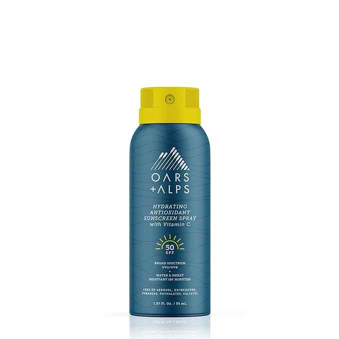 Oars + Alps Hydrating SPF 50 Sunscreen Spray, Infused with Vitamin C and Antioxidants, Water and Sweat Resistant, TSA Friendly, 1.87 Oz