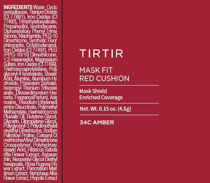 TIRTIR Mask Fit Red Cushion Foundation | Full coverage, Weightless, Skin fit, Satin Glow Finish, Korean Makeup Cushion Foundation (#34C Amber, 0.63 Fl Oz)