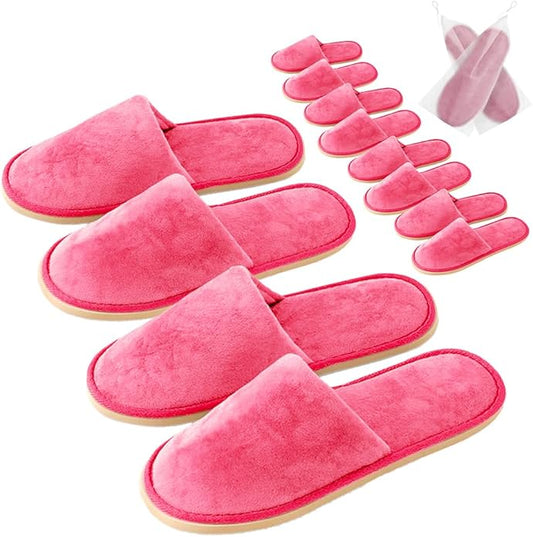GONG GONG 6 Pairs Non Slip Disposable Slippers, Washable & Reusable, Closed Toe Crystal Velvet Slipper for Guest, Bathroom, House, Hotel, Party, SPA, Wedding