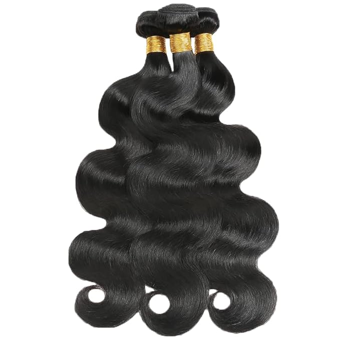 Color 1B Human Hair Body Wave Bundles Natural Color Bundles Body Wave Brazilian Human Hair Weave Extensions Wet and Wavy Soft Silky for Black Women 8 10 12 Inch