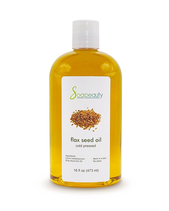 Soapeauty Flax Seed Oil Unrefined Cold Pressed 100% Pure and Natural | for Skin, Hair and DIY Recipes | Source of Omega-3 & ALA | 16 fl oz