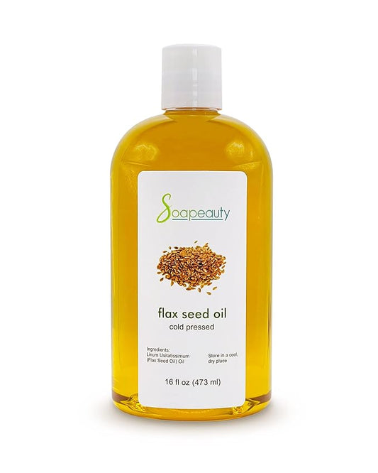 Soapeauty Flax Seed Oil Unrefined Cold Pressed 100% Pure and Natural | for Skin, Hair and DIY Recipes | Source of Omega-3 & ALA | 16 fl oz
