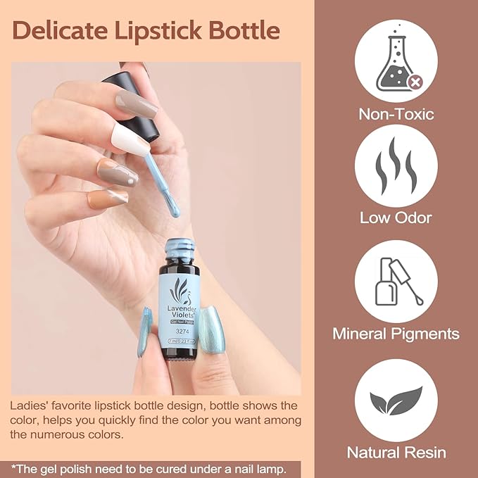 Lavender Violets 73 Pcs Gel Nail Polish Kit with U V Light, 45 Colors with Nail Primer,Builder Base,Matte & Glossy Top Coat Soak Off Manicure Tools Gifts for Women LA07