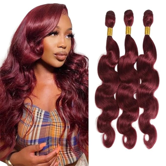 Burgundy Body Wave Bundles Human Hair Color 99j Body Wave Bundles Wine Red Brazilian Human Hair Wet and Wavy Soft Silky for Black Woman 10 12 14 Inch