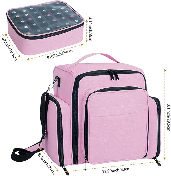 Nail Polish Organizer Case Holds 60 Bottles Portable Travel Storage Box with 2 Detachable Bags, Designed for Women's Nail Tools, Essential Oils and Cosmetics Sets Pink
