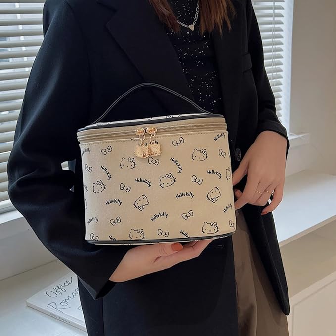 AmBealla Make up Bag Travel Cosmetic Bags Brush Holder Zipper Pouch Case Organizer Cute Organizer Suitable for Purse for Women (Beige 2PCS)