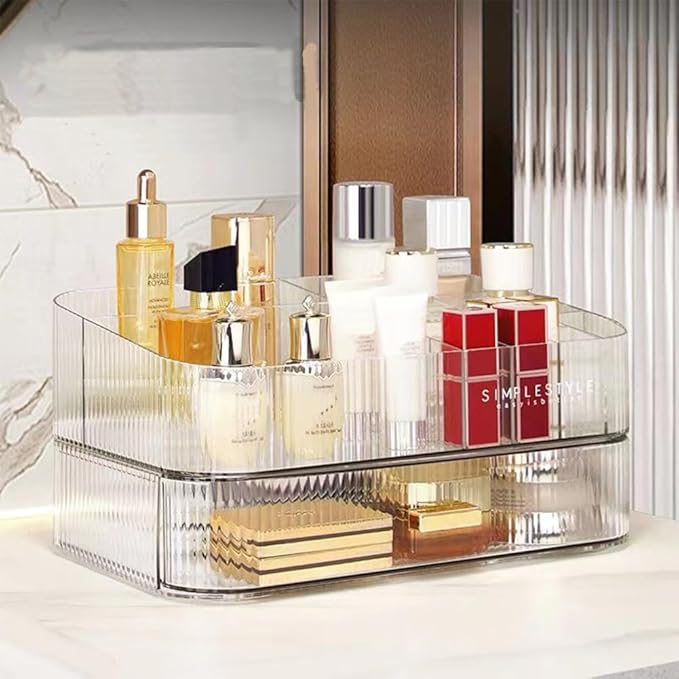MIUOPUR Makeup Organizer with Stackable Drawers, Bathroom Vanity Organizers and Storage, Ideal for Desk and Dresser Countertops, Great for Cosmetics, skincare, Lipsticks, Nail Care -Clear