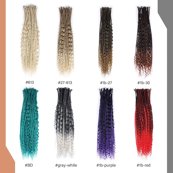 24 Inch 30 Strands SE Dreadlock Extensions Sets，3 In 1 Mixed Synthetic Dreads Extensions, Ombre Deep red Straight&Curly&Boho Handmade Dreads Hippie Style Dreadlocks for Woman