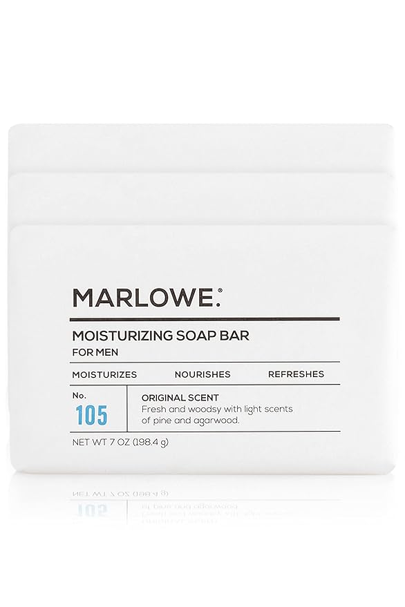 No. 105 Bar Soap for Men 7 oz (3 Bars) Moisturizing Body Soap, Nourishing & Refreshing with Natural Extracts, Shea Butter, Olive Oil & Green Tea Extracts, Fresh Woodsy Scent
