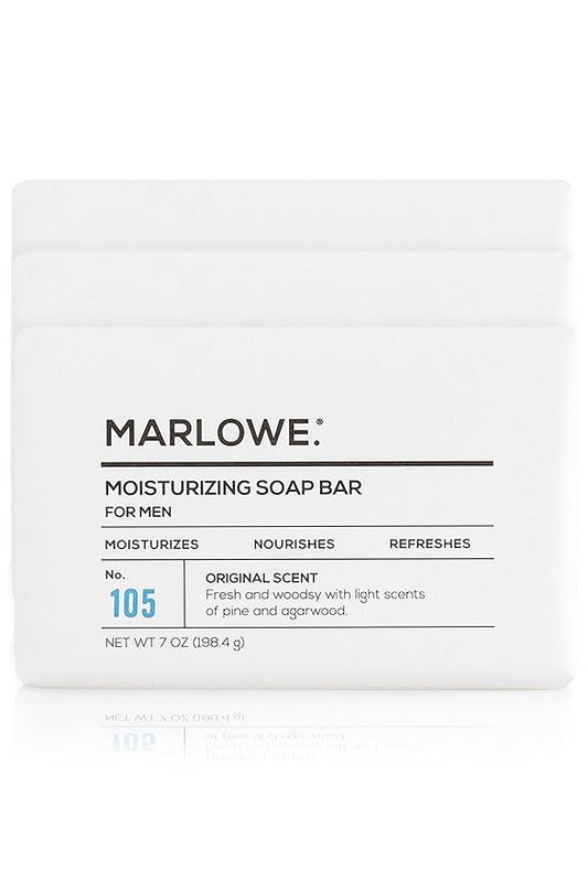 No. 105 Bar Soap for Men 7 oz (3 Bars) Moisturizing Body Soap, Nourishing & Refreshing with Natural Extracts, Shea Butter, Olive Oil & Green Tea Extracts, Fresh Woodsy Scent