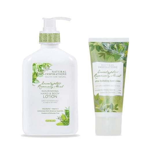 Natural Inspirations Hand & Body Lotion and Hand Creme Gift Set - Eucalyptus Rosemary Mint