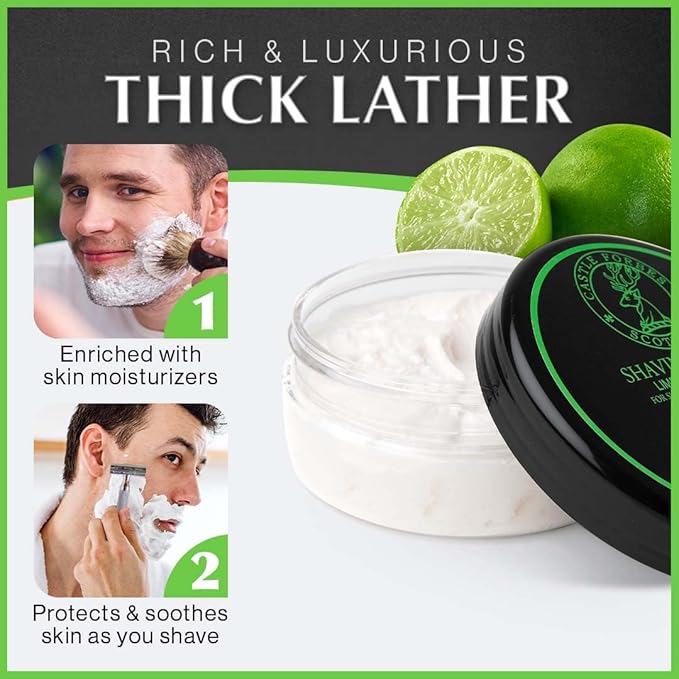 Castle Forbes Lime Shaving Cream For Men, 6.8 fl.oz. | Moisturizing Smooth Shave Lather w/ Essential Oils | Protects All Skin Types From Razor Burn & Irritation | Luxury Grooming & Beard Care