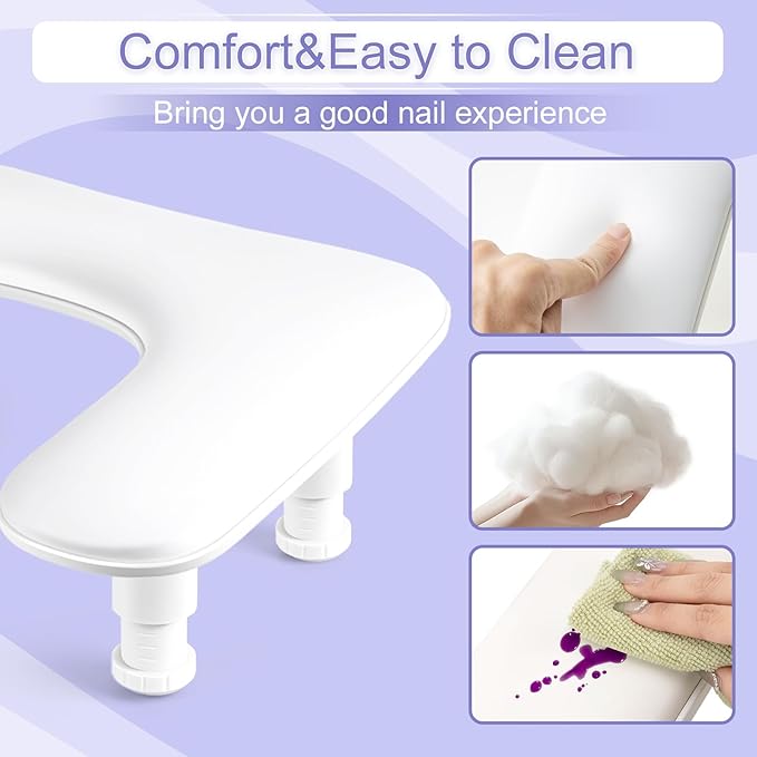 Arm Rest for Nail Tech: Adjustable Height PU Leather Nail Rest Stand, U-shaped Professional Manicure Hand Rest Pillow for Acrylic Nails Salon Home Use White