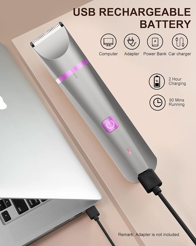 Hair Trimmer for Women Waterproof Bikini Trimmer Electric Shaver for Pubic Hair Legs Arms Removal Personal Trimmer with Snap-in Ceramic Blades IP7X Washable Head,Wet and Dry Use